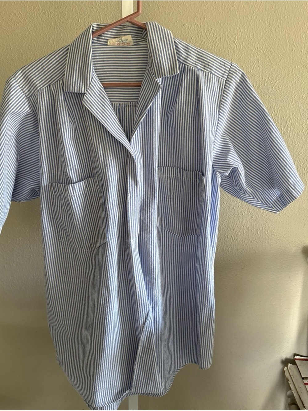 Women’s Medium Blue & White Striped Short-Sleeve Shirt